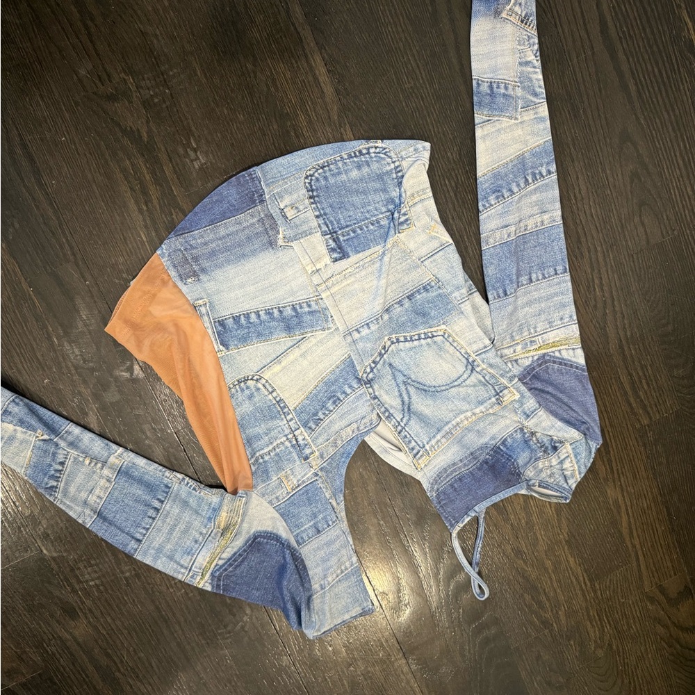 Patchwork Denim Long Sleeve Top - image 2